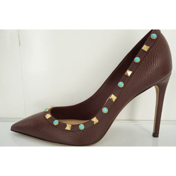 Valentino Brown Leather Rockstud Rolling Pointy Pumps - Picture 2 of 12